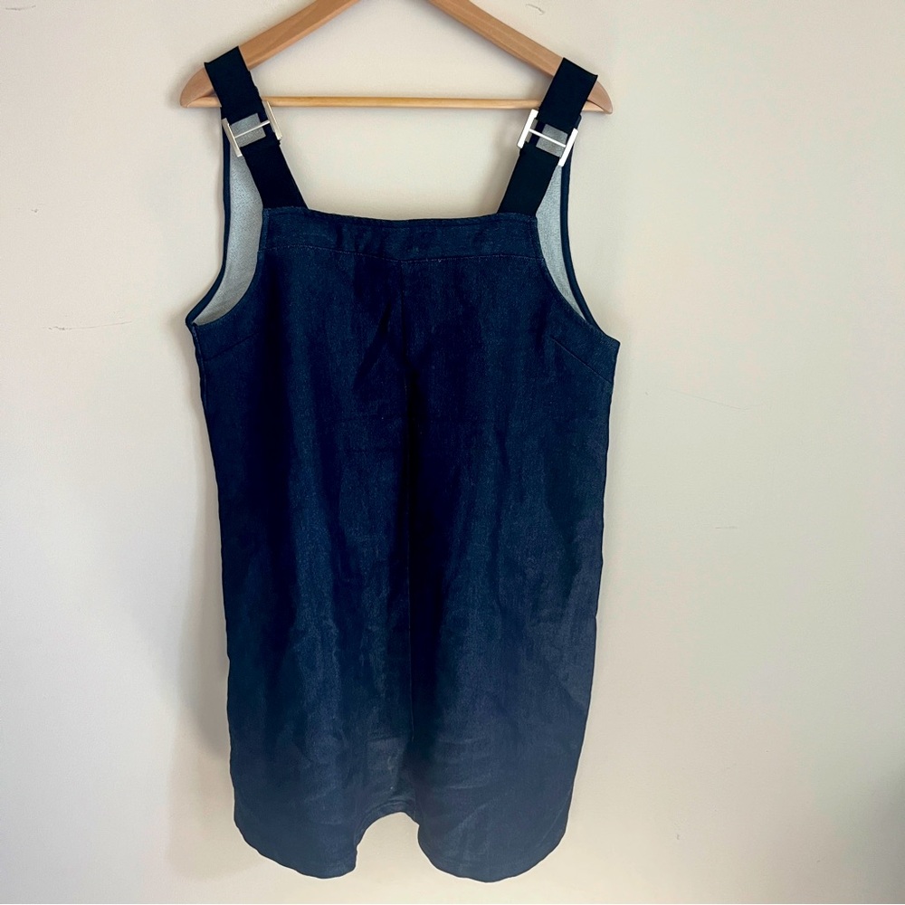 ASOS Denim Jean Jumper Dress Women’s Size US 10 Dark Blue Buckle Strap V Back